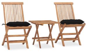Set mobilier exterior pliabil cu perne, 3 piese, lemn masiv tec