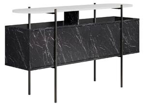 Comoda HANLEY, alb/negru cu efect de marmura, PAL melaminat/metal, 150