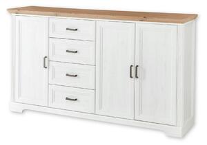 Comoda JASMIN, alb/stejar artisan, PAL, cu 3 usi si 4 sertare, 182x41x