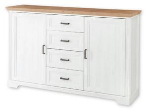Comoda JASMIN, alb/stejar artisan, PAL, cu 2 usi si 4 sertare, 165x41x