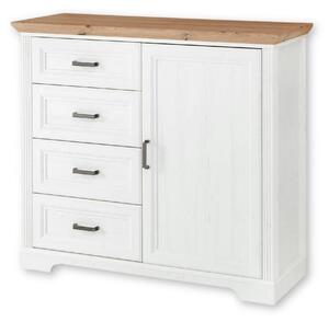 Comoda JASMIN, alb/stejar artisan, PAL, cu o usa si 4 sertare, 115x41x