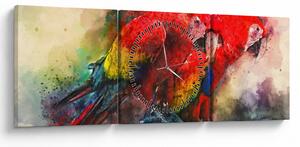 Tablou - Papagali roșii ara (cu ceas) (90x30 cm)