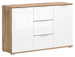 Comoda ZELE, stejar wotan/alb lucios, PAL laminat, 135x41x86 cm