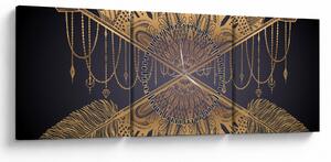 Tablou - Mandala aurie cu săgeți (cu ceas) (90x30 cm)