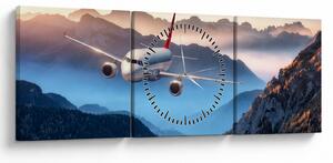 Tablou - Avion peste crestele montane (cu ceas) (90x30 cm)