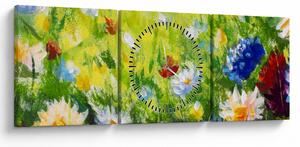 Tablou - Pictură în ulei, pajiște înflorită (cu ceas) (90x30 cm)