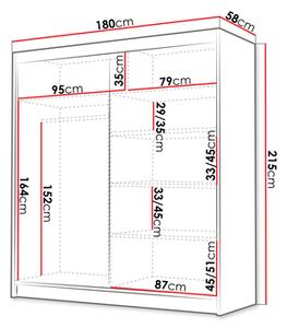 Dulap de haine cu uși culisante Bratoke IV 180 (Alb + Negru + auriu) . 1105695