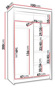 Dulap de haine cu uși culisante Monata IV 100 (Negru + Alb + auriu) . 1105750