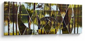 Tablou - Colaj geometric pe fundalul pădurilor nordice (cu ceas) (90x30 cm)