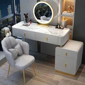 SEG4 - Set Masa toaleta, 100 cm, cosmetica, masa machiaj cu oglinda LED si scaun, masuta vanity - Gri
