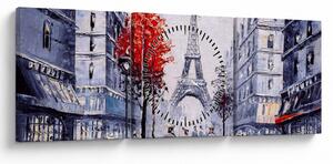 Tablou - Străzi din Paris, pictură în ulei (cu ceas) (90x30 cm)
