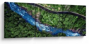 Tablou - Râu între munți, Caucaz, Rusia (cu ceas) (90x30 cm)