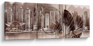 Tablou - Victoria Harbour, Hong Kong, efect sepia (cu ceas) (90x30 cm)