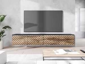 Dulap TV Dlana 180 MDF (Negru grafit + Stejar wotan) (cu iluminat LED alb). 1106214
