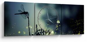 Tablou - Libelula în noaptea strălucitoare (cu ceas) (90x30 cm)