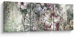 Tablou - Flori pe roata de lemn (cu ceas) (90x30 cm)