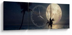 Tablou - Plaja cu lună plină (cu ceas) (90x30 cm)
