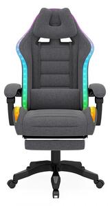 RESIGILAT- Scaun gaming, sistem iluminare bandă LED RGB, suport picioare, material textil, Gri