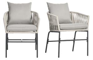 Outsunny Set boem de 2 scaune pentru terasa din franghie impletita, Scaune de dining pentru exterior, cu perne