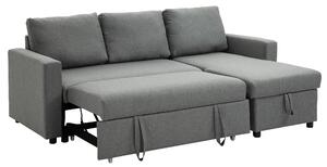 HOMCOM Canapea pat cu 3 locuri și șezlong cu spațiu de depozitare, canapea din material textil efect in cu perne cu huse detașabile, gri deschis
