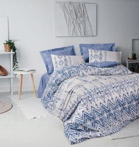 Set lenjerie pat dublu CLEO, bumbac, alb/albastru, 240x260 cm, cu cear