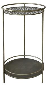 Masuta laterala,din metal, aurie, cu 2 rafturi