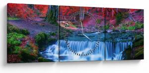 Tablou - Cascada în pădurea roșie (cu ceas) (90x30 cm)