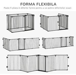 Gard Modular PawHut pentru Animale cu Poartă, Set 6 Panouri, Ușor de Asamblat, Negru | Aosom Romania