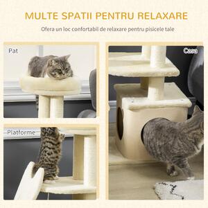 PawHut Centru de Activități pentru Pisici, Turn cu Pat și Jucărie Bila Agățată, din Lemn, Bej, Design Modern | Aosom Romania