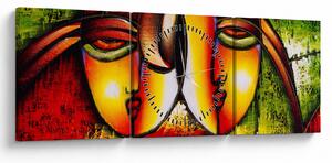 Tablou - Pictură în ulei, chipuri abstracte (cu ceas) (90x30 cm)