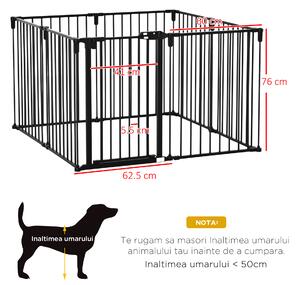 PawHut Barieră de Securitate pentru Câini, Portiță Pliabilă cu 8 Secțiuni, Sistem de Blocare, Închidere Automată, 482.5x76 cm, Negru | Aosom Romania