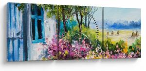 Tablou - Grădina din fața casei, pictură în ulei (cu ceas) (90x30 cm)
