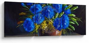 Tablou - Flori albastre în vază (cu ceas) (90x30 cm)