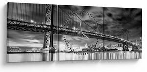Tablou - Podul Benjamin Franklin, Philadelphia, alb-negru (cu ceas) (90x30 cm)