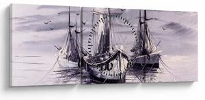Tablou - Port marin, pictură în ulei (cu ceas) (90x30 cm)