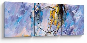 Tablou - Caii alergând, pictură în ulei (cu ceas) (90x30 cm)