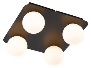 Moderne badkamer plafondlamp zwart vierkant 4-lichts - Cederic