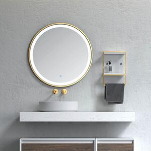 Oglindă, Fluminia, Gold-Lady-60, rotundă, cu iluminare LED și dezaburire, ramă aurie