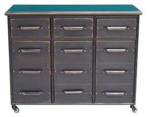 Comoda neagra, din metal, cu 3 sertare si 3 usi, aspect industrial, Lupin