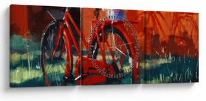 Tablou - Bicicleta roșie, pictură acrilică (cu ceas) (90x30 cm)