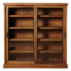 Vitrina din lemn reciclat si sticla, cu 2 usi glisante,aspect rustic, Emile