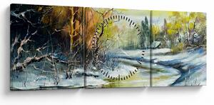 Tablou - Râu de iarnă, pictură în ulei (cu ceas) (90x30 cm)