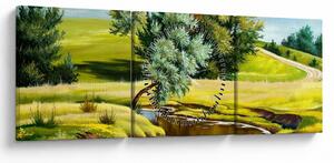 Tablou - Râu între câmpii, pictură în ulei (cu ceas) (90x30 cm)
