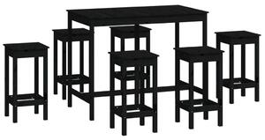 Set mobilier de bar, 7 piese, negru, lemn masiv de pin