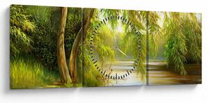 Tablou - Salcie lângă lac, pictură în ulei (cu ceas) (90x30 cm)