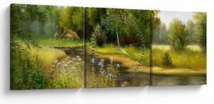 Tablou - Râu lângă pădure, pictură în ulei (cu ceas) (90x30 cm)