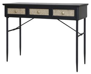 Consola din lemn masiv, MDF si rattan, cu 3 sertare