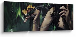 Tablou - Femeia grațioasă cu fluture (cu ceas) (90x30 cm)