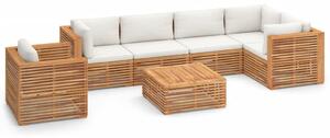 Set mobilier de grădină cu perne crem 7 piese lemn masiv de tec