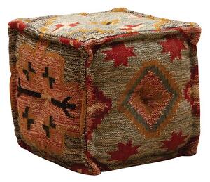 Puf multicolor, din iuta naturala si lana, Terra Sienna Kilim